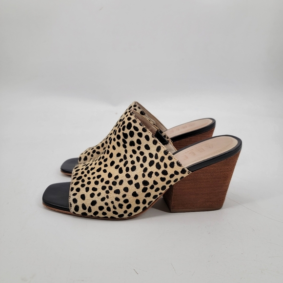 ABLE Rojas Cow Hair Size 8 Tan Black Cheetah Animal Print Square Toe Mules - Picture 9 of 16